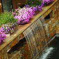Exterior water feature at Aspen Square in the summer