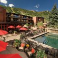 Exterior pool area at Aspen Square in the summer