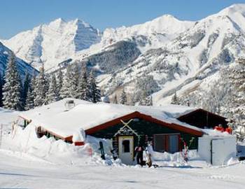 Exterior of restaurant hosting snowcat dinners in winter