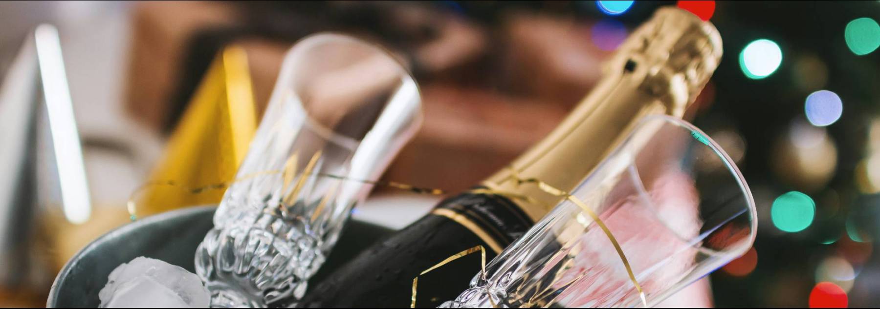 Champagne and glasses on ice Champagne and glasses on ice