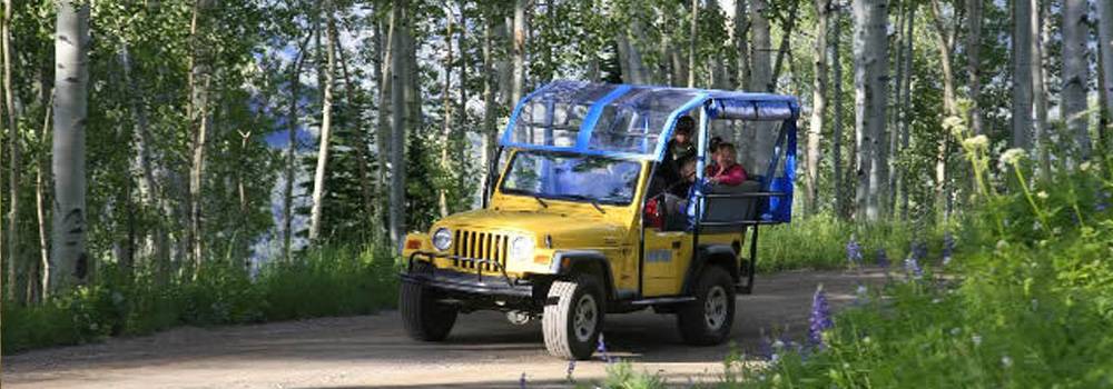 A modified jeep on a backcountry road