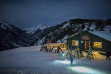 People on a full moon hike on Buttermilk Mountain